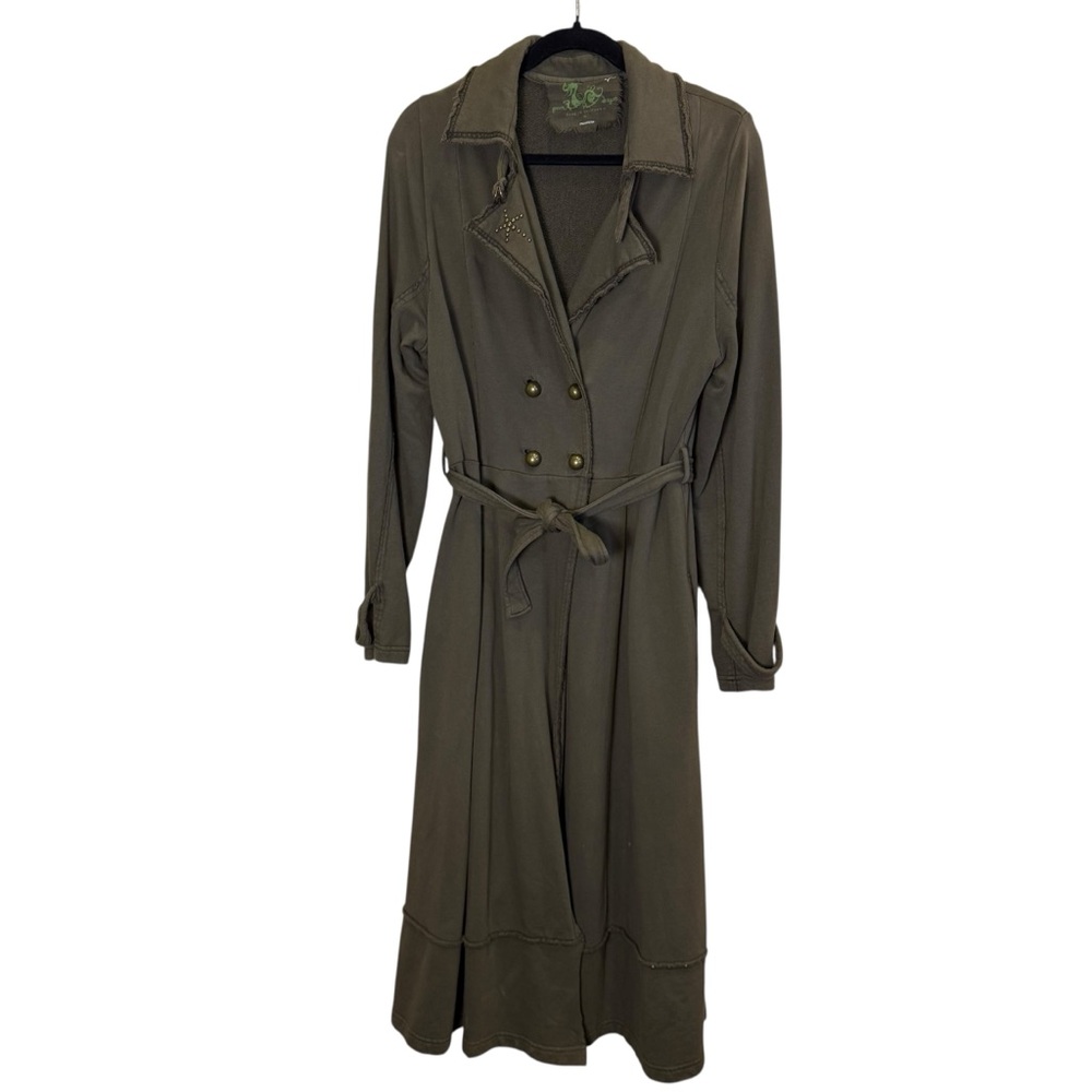 Green Dragon Women’s Army Green Embroidered Military Inspired Trench sz XL